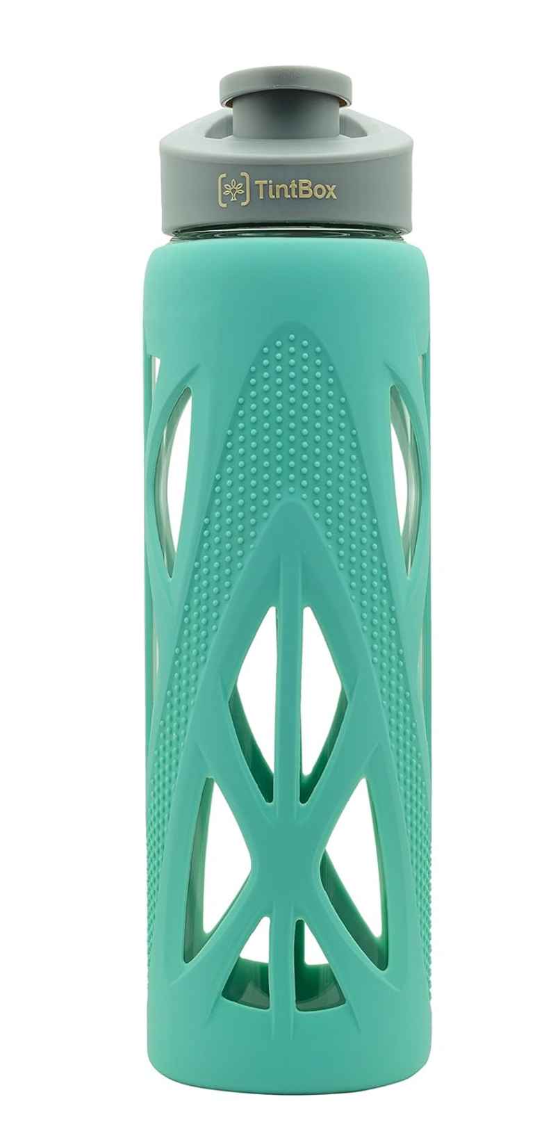 Tintbox Borosilicate Glass Water Bottle with Silicone Sleeve | Cool Green | 750 ml