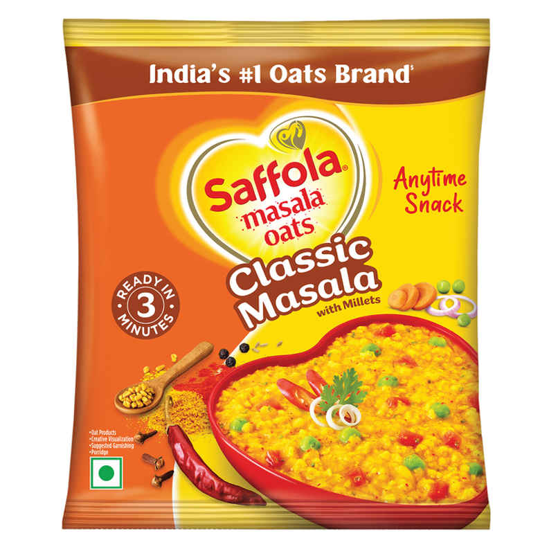 Saffola Masala Oats |Classic Masala | Anytime Snack | Ready in 3 mins | Millets Goodness