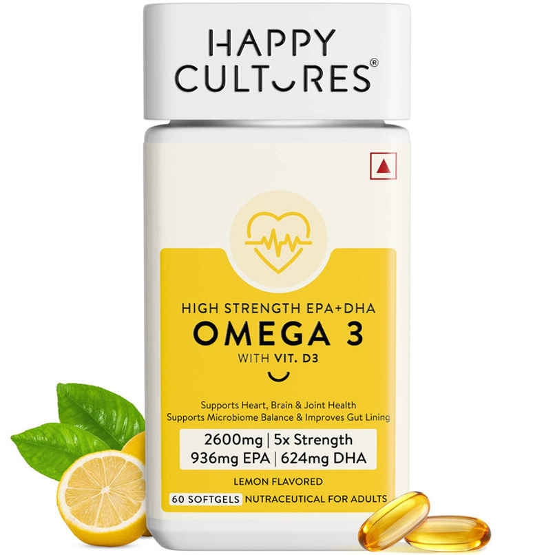 Happy Cultures 5X Omega - 3,2600mg | EPA 936, DHA 624 | Heart, Brain & Joint Health | No Fishy Burp | 60 Softgel Happy Cultures 5X Omega - 3,2600mg | EPA 936, DHA 624 | Heart, Brain & Joint Health | No Fishy Burp | 60 Softgel