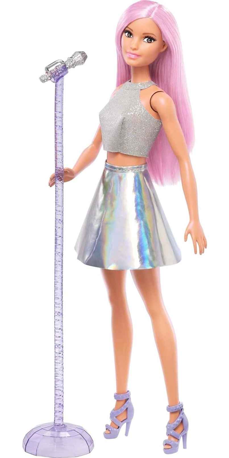 Mattel Barbie Pop Star Doll Dressed In Iridescent Skirt & Microphone and Pink Hair, For 3 to 7 Year Olds