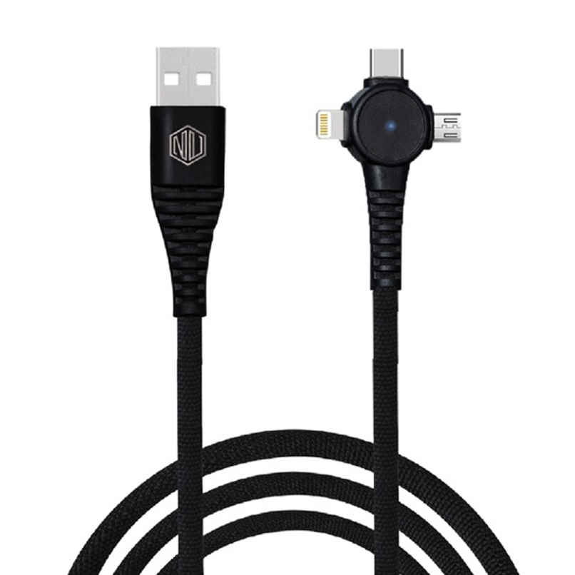 Nu Republic Blaze Trinity 2.0 3-in-one USB Type C Cable 1 m USB-A to Type-C + MicroUSB + Type-L Fast Charge Cable (Compatible with Mobile, Tablet, Laptop) - Black