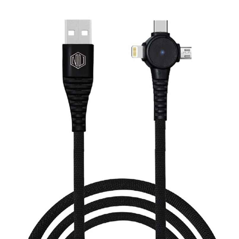 Nu Republic Blaze Trinity 2.0 3-in-one USB Type C Cable 1 m USB-A to Type-C + MicroUSB + Type-L Fast Charge Cable (Compatible with Mobile, Tablet, Laptop) - Black