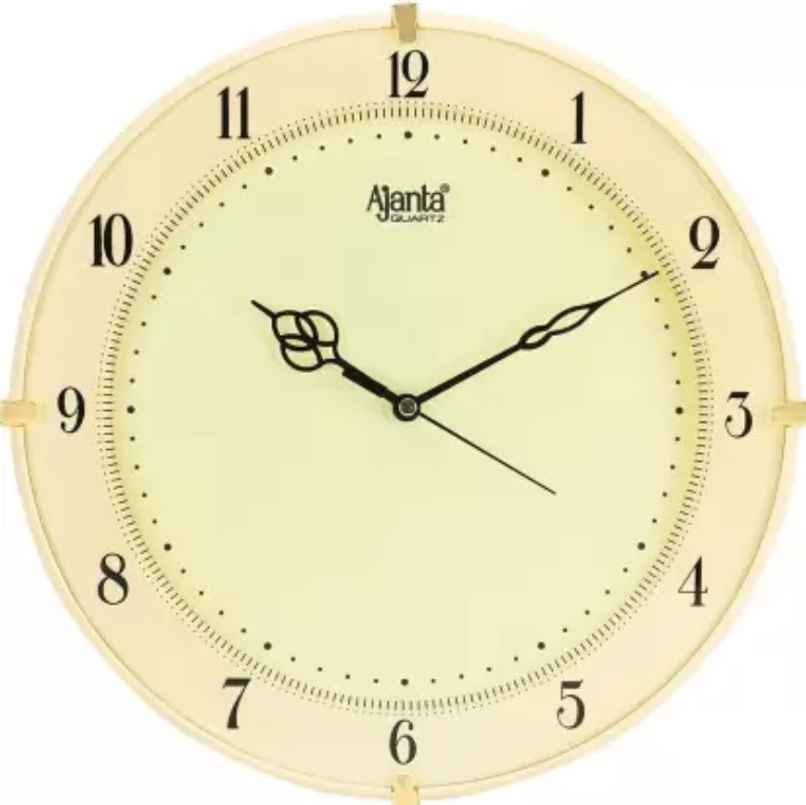 Ajanta Analog 28 cm x 28 cm Wall Clock | Beige With Glass Standard Ajanta Analog 28 cm x 28 cm Wall Clock | Beige With Glass Standard