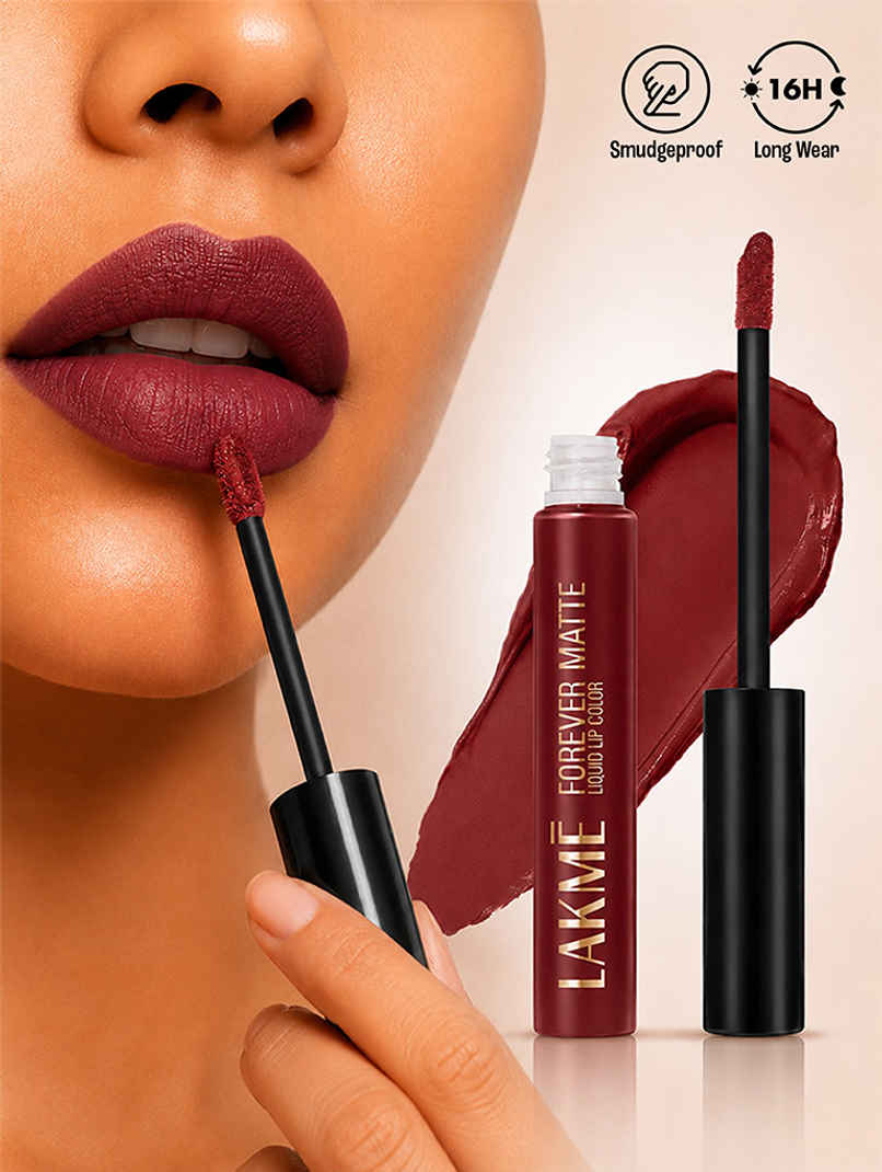Lakme Forever Matte Liquid Lip | 16 Hr Lipstick | Lightweight & transferproof | Crimson Rose