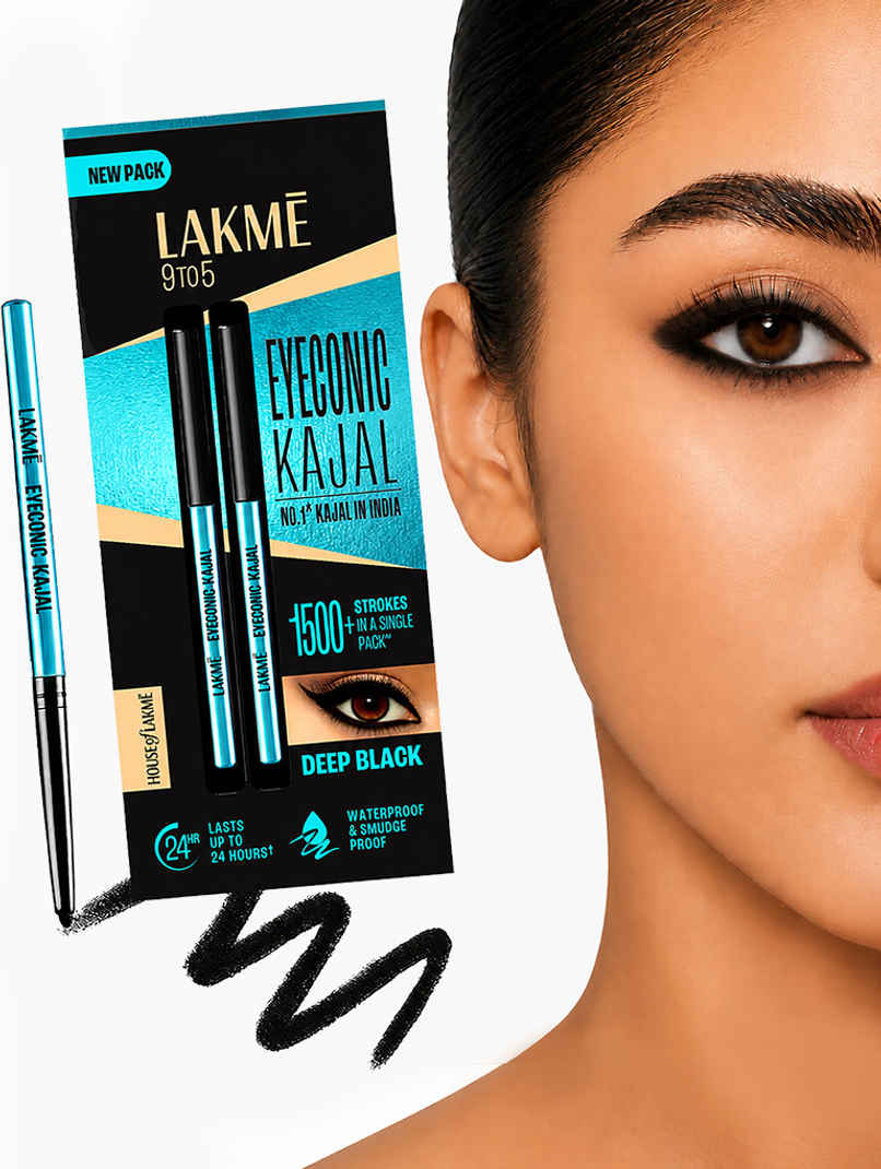 Lakme 9 to 5 Eyeconic Kajal Twin Pack, lasts upto 24hrs, Pack of 2- Deep Black