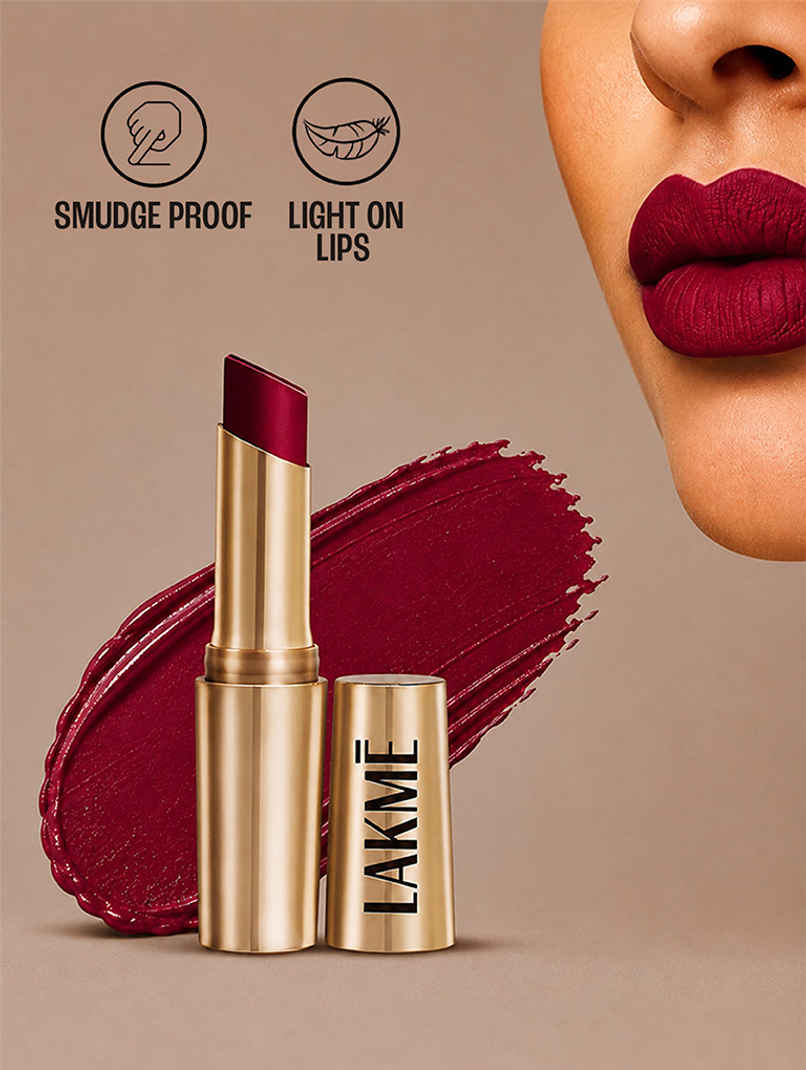 Lakme 9to5 Powerplay Priming Matte Lipstick, Lasts 16hrs, Burgundy Passion