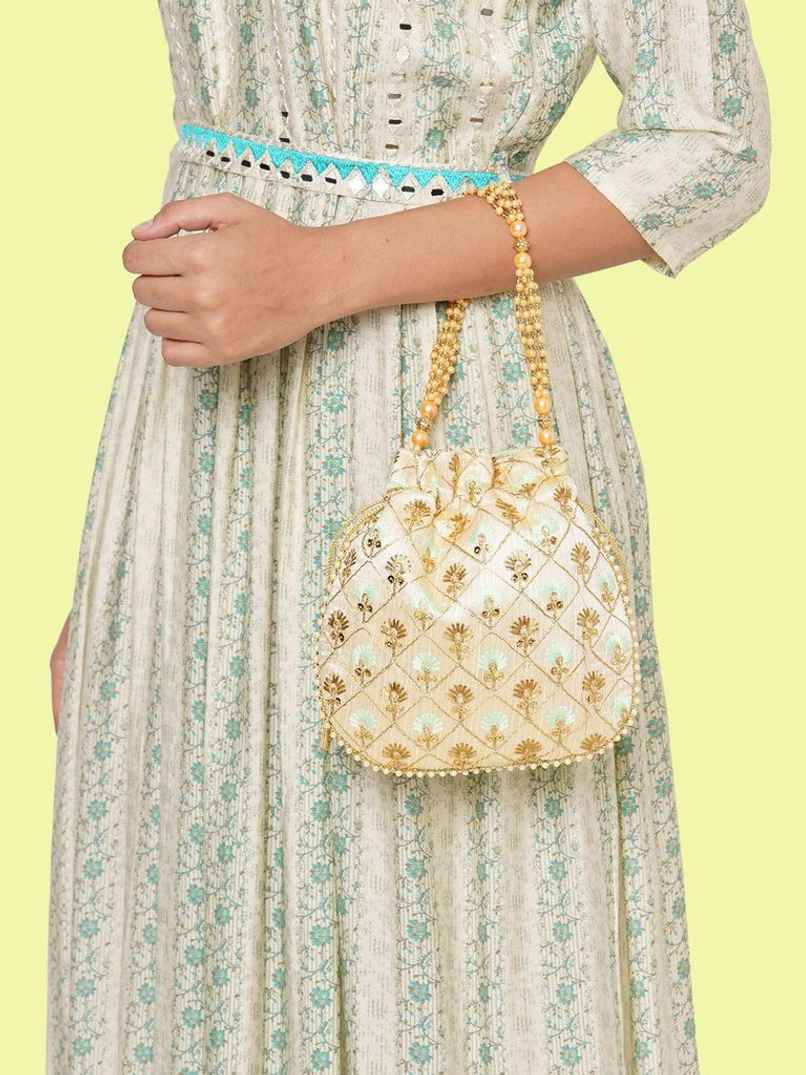 Lavie Women's Amara Round Potli Bags for Ladies & Girls | Pouches for Festive Seasons & Wedding | Green