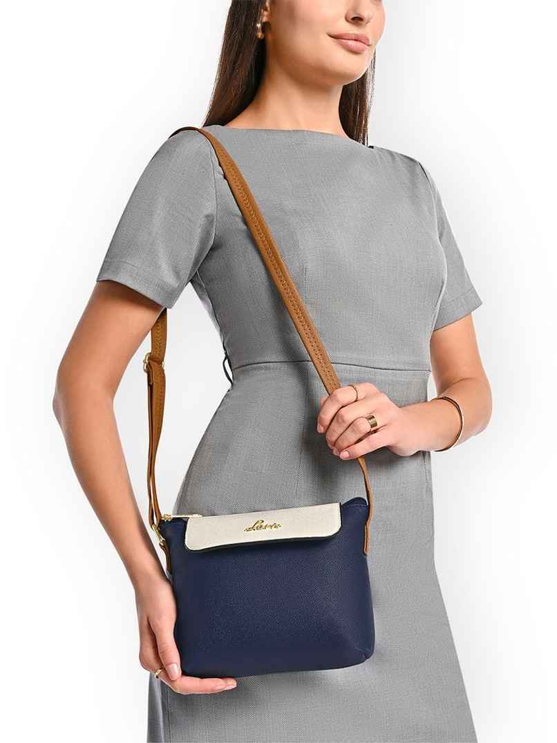 Lavie Women's Colourblock Rove Flap Crossbody Sling Bag | Ladies Purse Handbag | Navy Blue