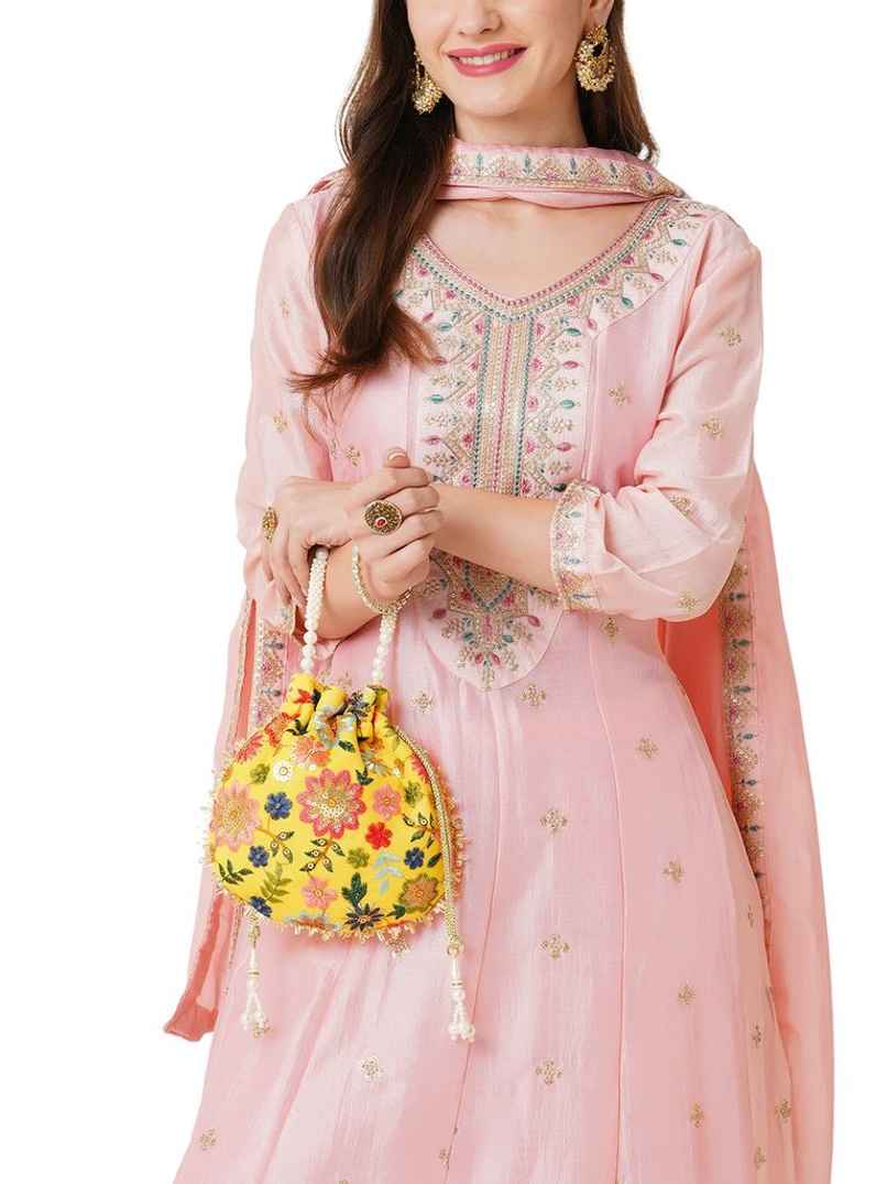 Lavie Women's Jiya Floral Embroidered Potli | Small | Ocher Lavie Women's Jiya Floral Embroidered Potli | Small | Ocher
