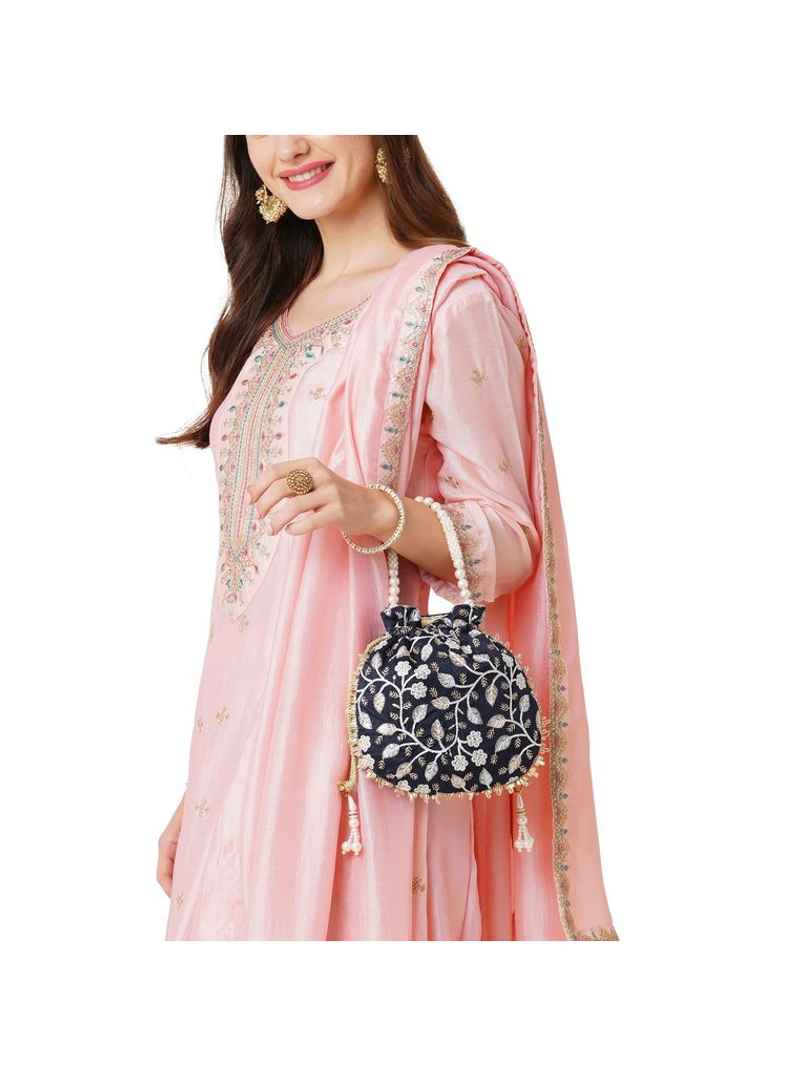 Lavie Women's Aria Round Embroidered Potli | Navy