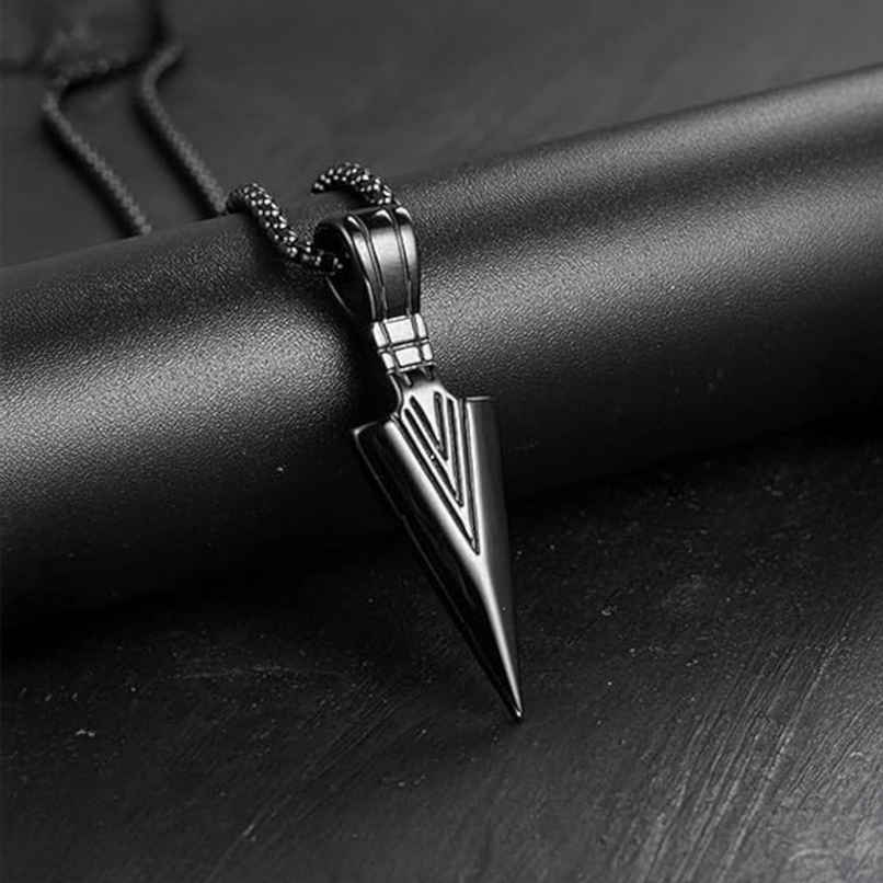 The Opal Factory Men's Jewelry Arrow Pendant Small with Chain | Necklace-101 | Black The Opal Factory Men's Jewelry Arrow Pendant Small with Chain | Necklace-101 | Black