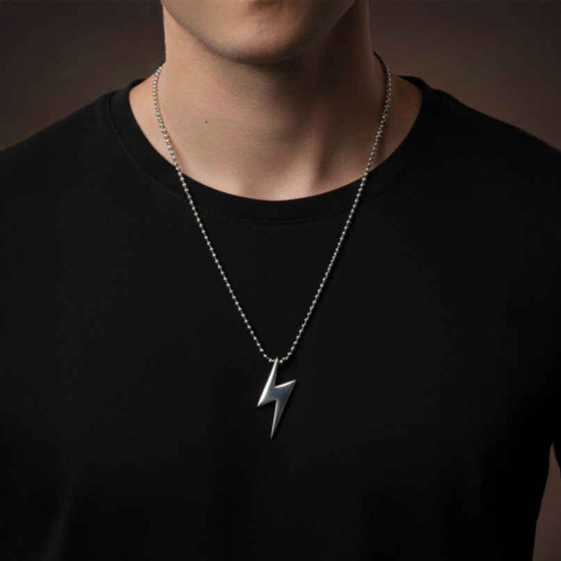 The Opal Factory Men's Jewelry Small Lightening Pendant Chain | Necklace-084 | Silver The Opal Factory Men's Jewelry Small Lightening Pendant Chain | Necklace-084 | Silver