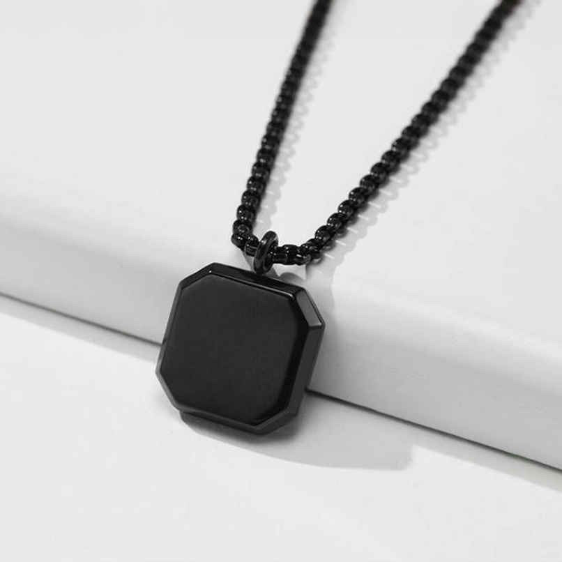 The Opal Factory Men's Pendant | Square Pendant with Chain | Necklace-097 | Black The Opal Factory Men's Pendant | Square Pendant with Chain | Necklace-097 | Black