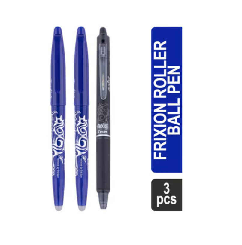 Pilot Frixion Roller Pen 2 Blue + 1 Clicker Black - Pack Of 3