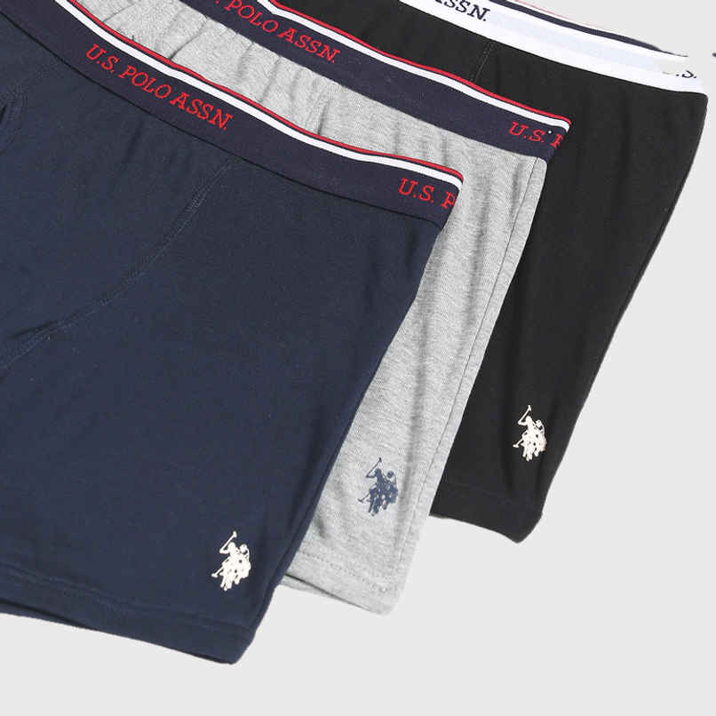 USPA Men Briefs - Pack of 3 Solid Cotton Trunks Black - Grey Melange & Navy XL