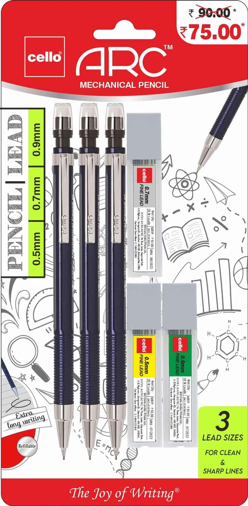 Cello Arc Mechanical Pencil Blister - 3 MP + 3 Lead Box Cello Arc Mechanical Pencil Blister - 3 MP + 3 Lead Box