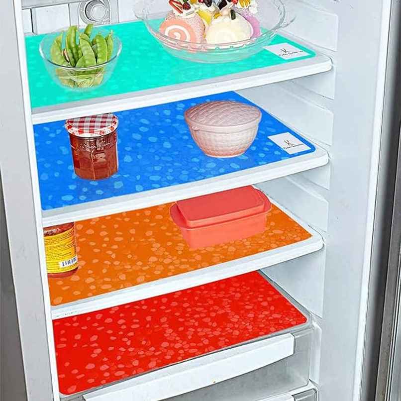 Kuber Industries Pack of 4 PVC Waterproof Multipurpose Refrigerator Drawer Mat | Multicolor Kuber Industries Pack of 4 PVC Waterproof Multipurpose Refrigerator Drawer Mat | Multicolor