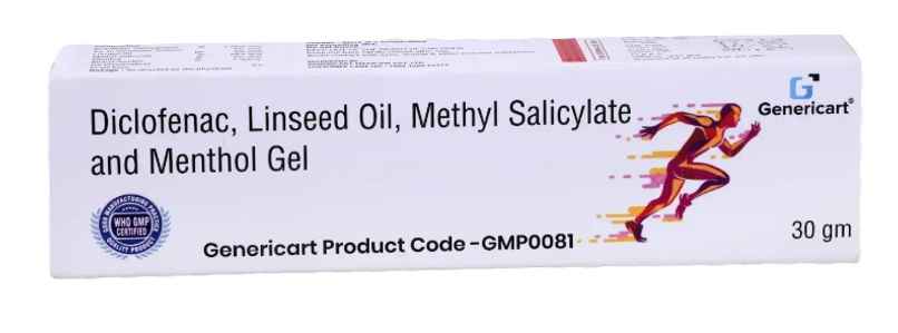 Genericart Diclofenac 1.16%W/W, Linseed Oil 3%W/W, Methyl Salicylate 10%W/W, Menthol 5%W/W Gel