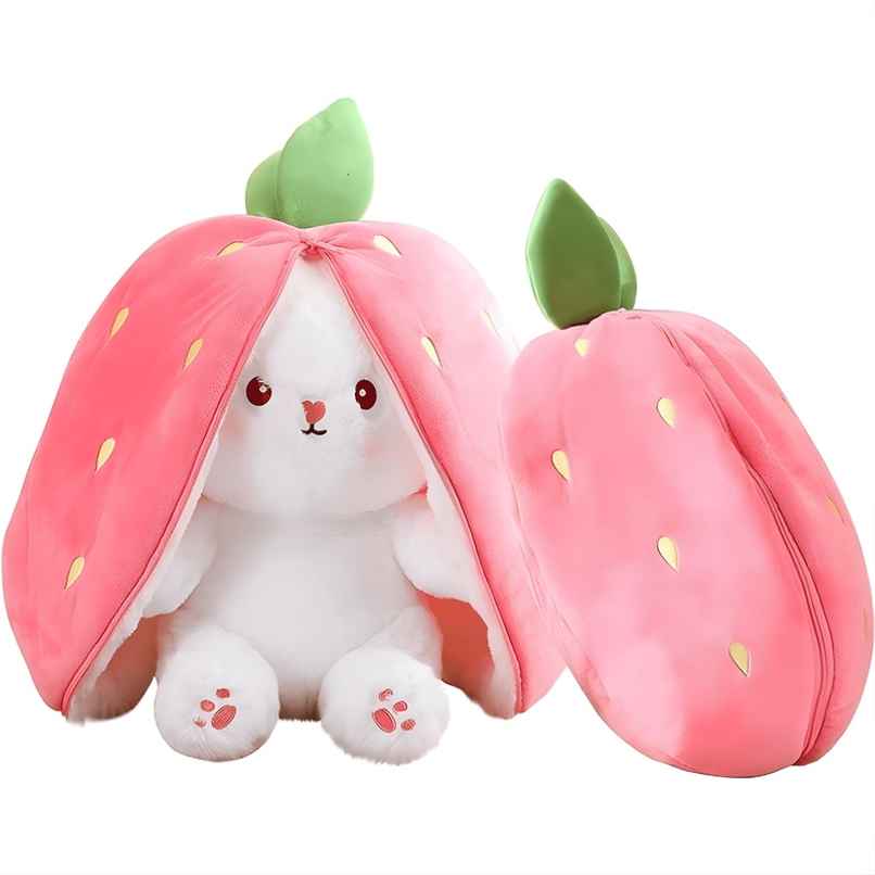 Fablue Strawberry Rabbit - Reversible Bunny Plush Soft Toy Animal For Kids