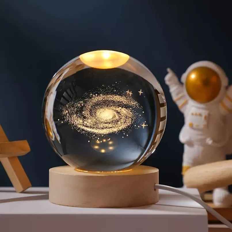 Hashwow Milky Galaxy 3D Crystal Ball Night Light | 2.4 Inch LED Glass Lamp with Wooden Base|Gift
