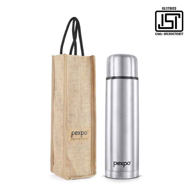 Pexpo 24 Hrs Hot And Cold Flask With Jute-Bag Vacuum Insulated Flamingo | 1 L