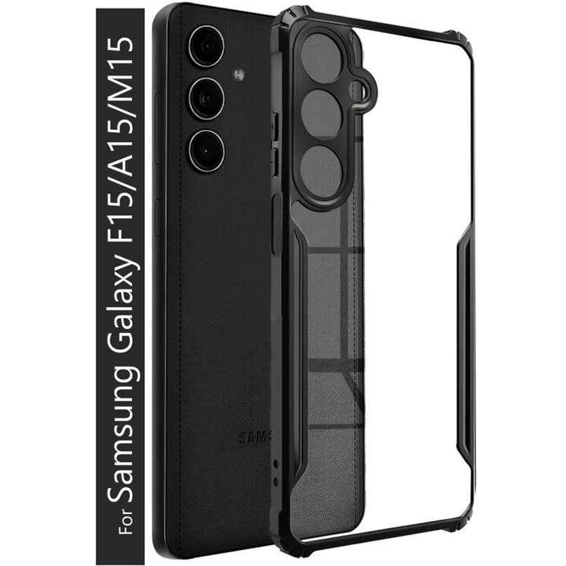 Kwine Case Samsung Galaxy F15 / A15 / M15 Back Cover - Black Bordered Transparent Case
