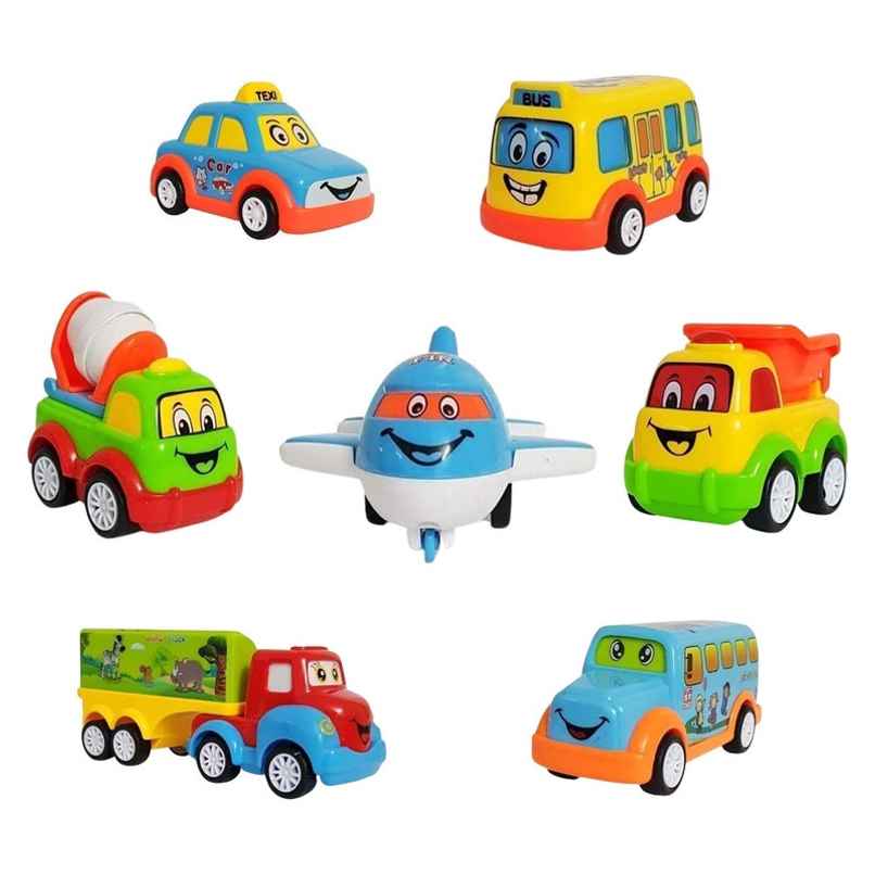 Fablue Pull Back Vehicles - Push And Go Crawling Toy For Kids | Power Friction Cars For Toddlers - Assorted Colours & Designs