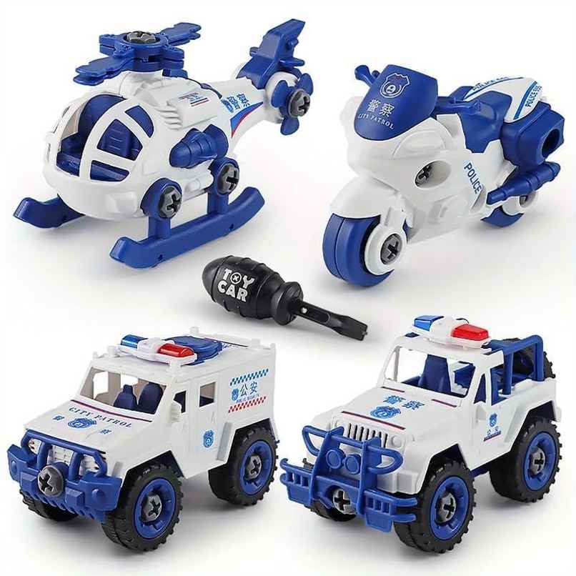 Fablue Police Car Building Blocks Toy for Kids - Cars with Screw Driver Educational Toy