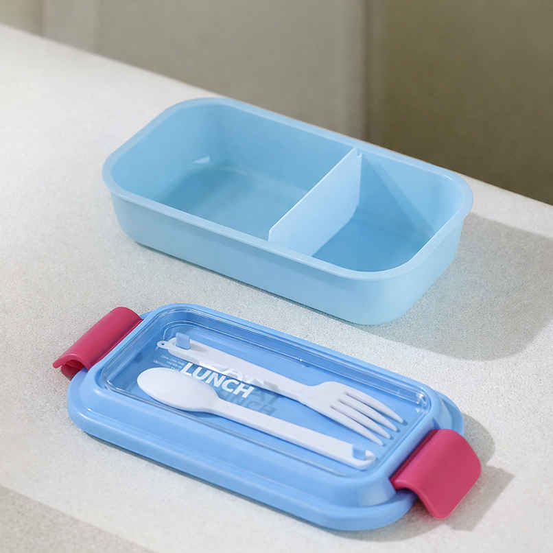 DesignLand Leak Proof 2 Compartment Tiffin Box with Spoon and Fork | Blue DesignLand Leak Proof 2 Compartment Tiffin Box with Spoon and Fork | Blue
