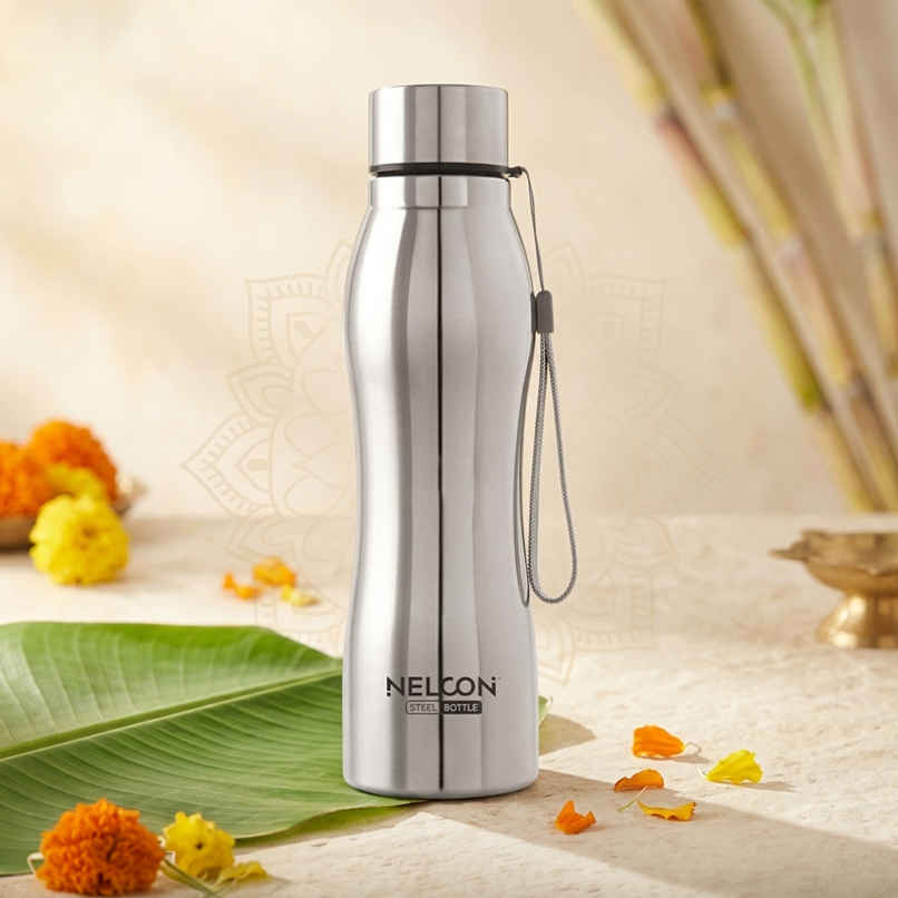 Nelcon Hexa Stainless Steel Water Bottle | 1 L | Spill-Proof | Easy To Grip | Fridge-Gym-Car