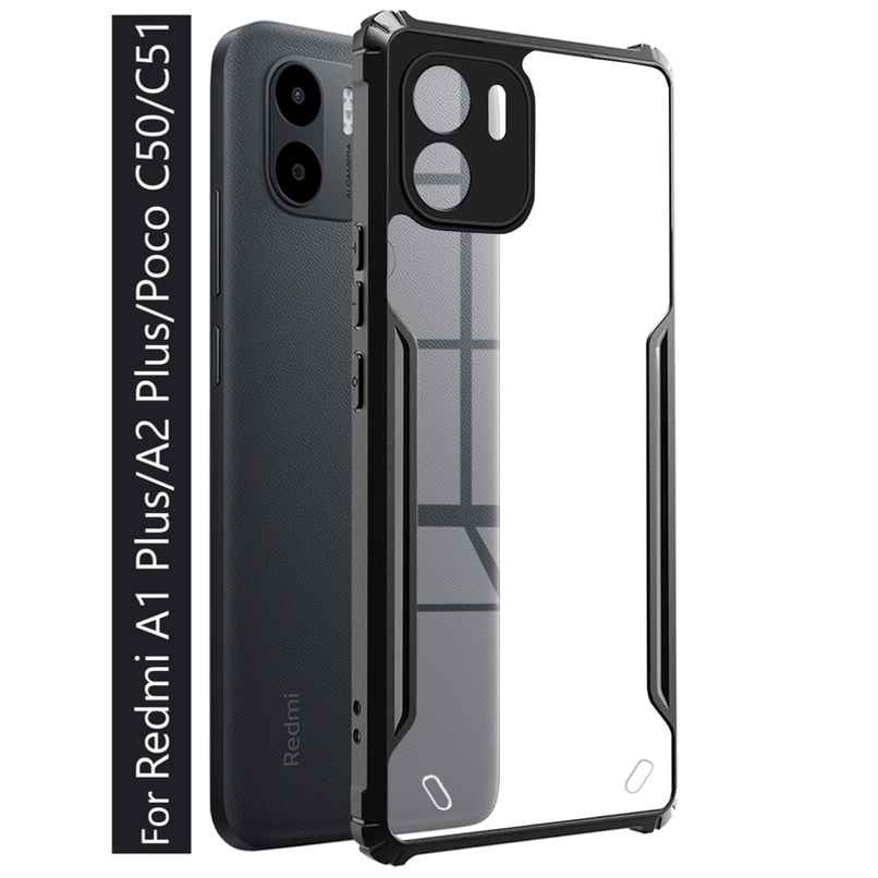 Kwine Case Redmi A1 Plus / A2 Plus / Poco C50 / C51 Back Cover - Black Bordered Transparent Case