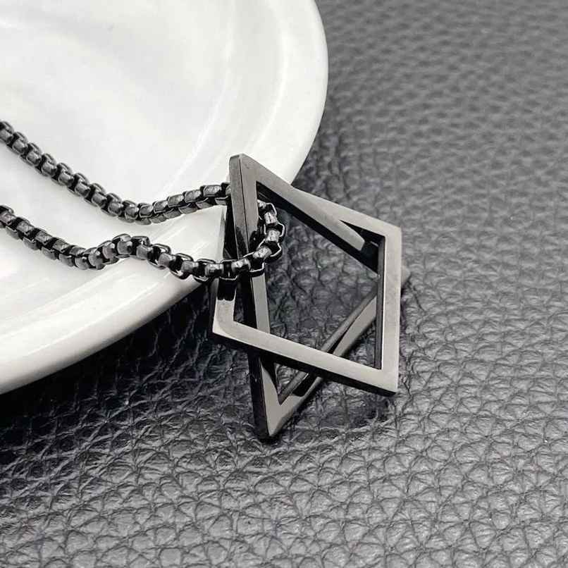 The Opal Factory Men's Jewelry Triangle in Square Pendant Chain | Necklace-093 | Black The Opal Factory Men's Jewelry Triangle in Square Pendant Chain | Necklace-093 | Black