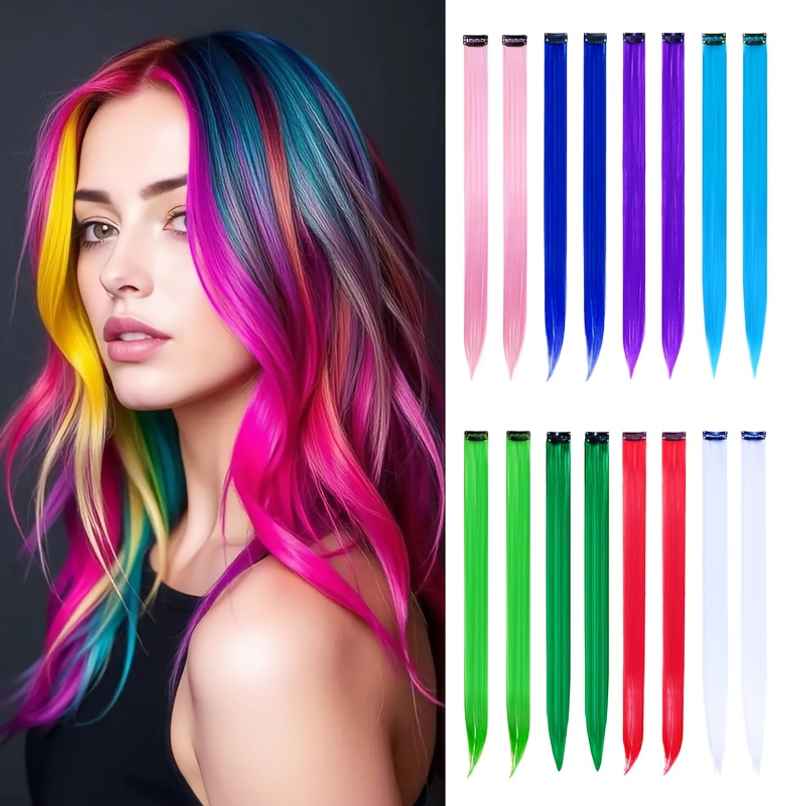 CHRONEX 26 Inch Rainbow Clip In Hair Extensions Heat Resistant Assorted CHRONEX 26 Inch Rainbow Clip In Hair Extensions Heat Resistant Assorted