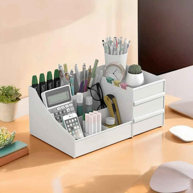 Fablue Plastic Multipurpose Desk Organizer | White
