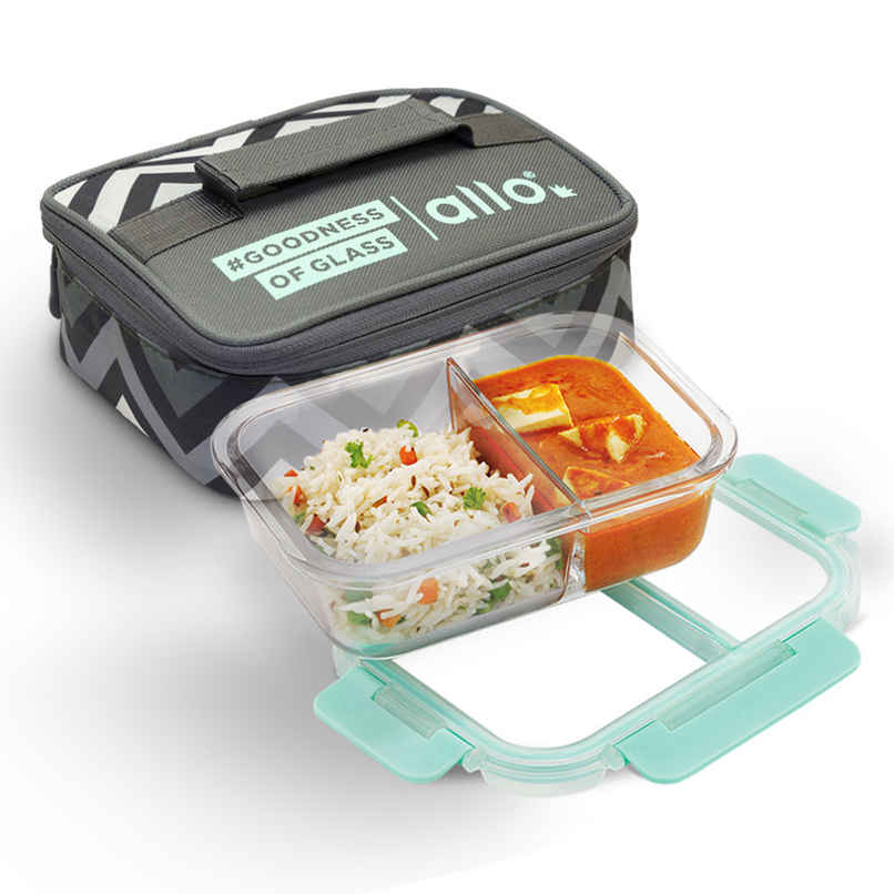 Allo Glass Lunch Box Compartment with Bag | 580 ml Allo Glass Lunch Box Compartment with Bag | 580 ml