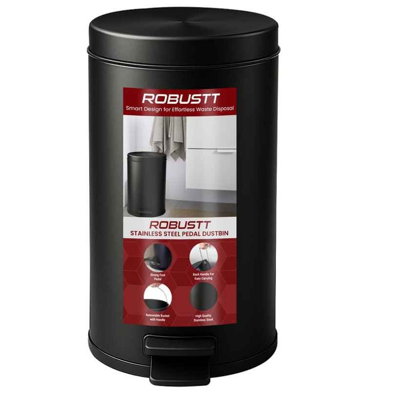 Robustt Stainless Steel Dustbin - 5 L | Black Robustt Stainless Steel Dustbin - 5 L | Black