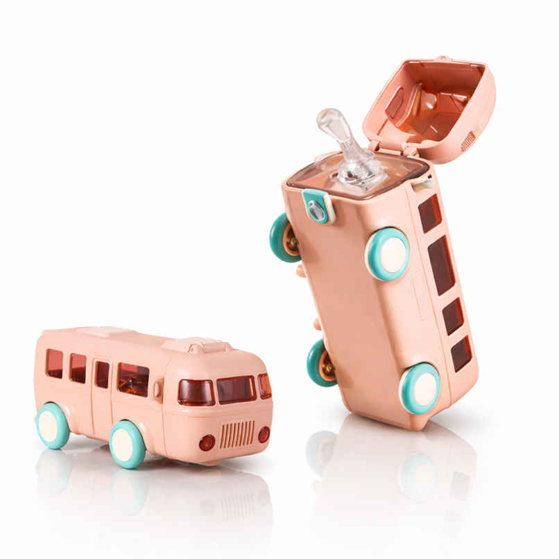 DesignLand School Bus Pink Sipper Water Bottle | Pink | 500 ml