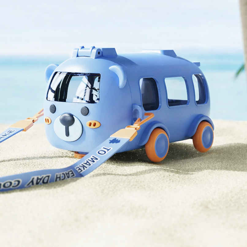 DesignLand Kids Bus Shaped Water Bottle with Sipper | Blue - 500 ml