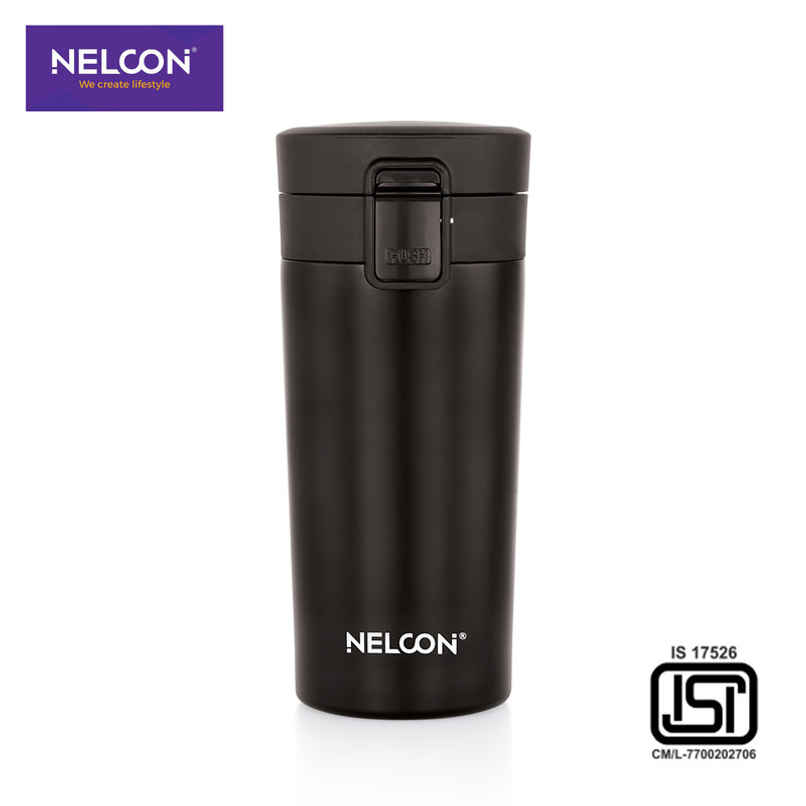 Nelcon Flagon Insulated Mugs & Tumbler | Double Wall Stainless Steel | Black | 400 ml