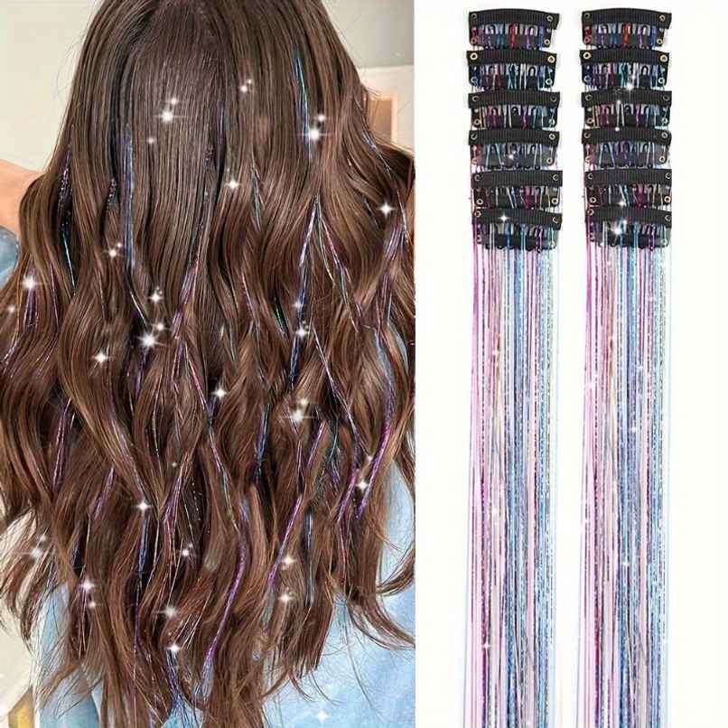 CHRONEX Hair Tinsel Clip In 20 Inch Glitter Heat Resistant Extensions Assorted CHRONEX Hair Tinsel Clip In 20 Inch Glitter Heat Resistant Extensions Assorted