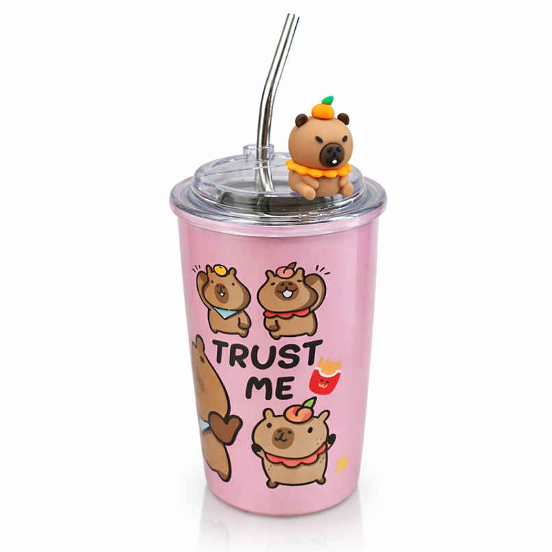 DesignLand Trust Me Vacuum Cup With Straw | Pink | 500 ml