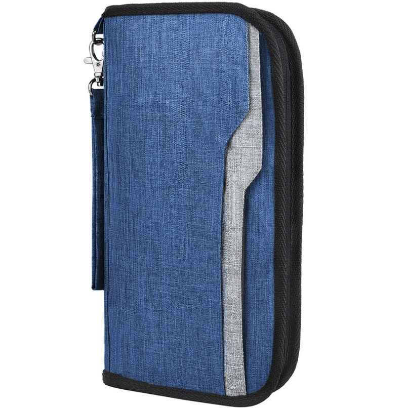FATMUG Passport Organizer Travel Zip Pouch Document Storage for Men Women | Navy Blue