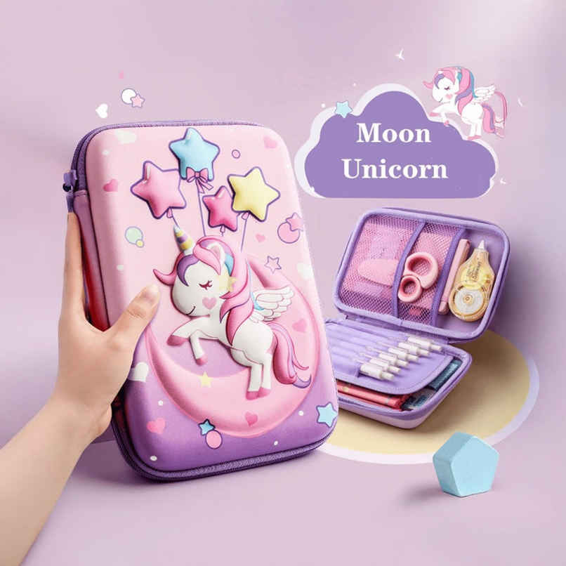 Fablue 3D Moon Unicorn Big Pencil Pouch | Light Purple