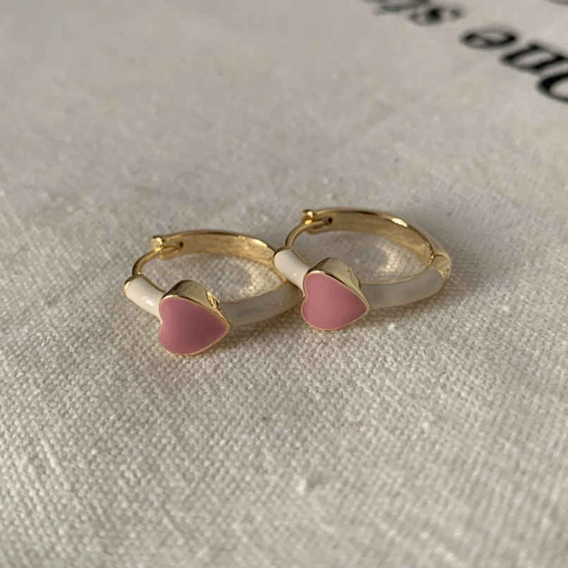 Just Lil Things Cute Pink Heart Hoop Earrings With Enamel Detailing | Jlt11515
