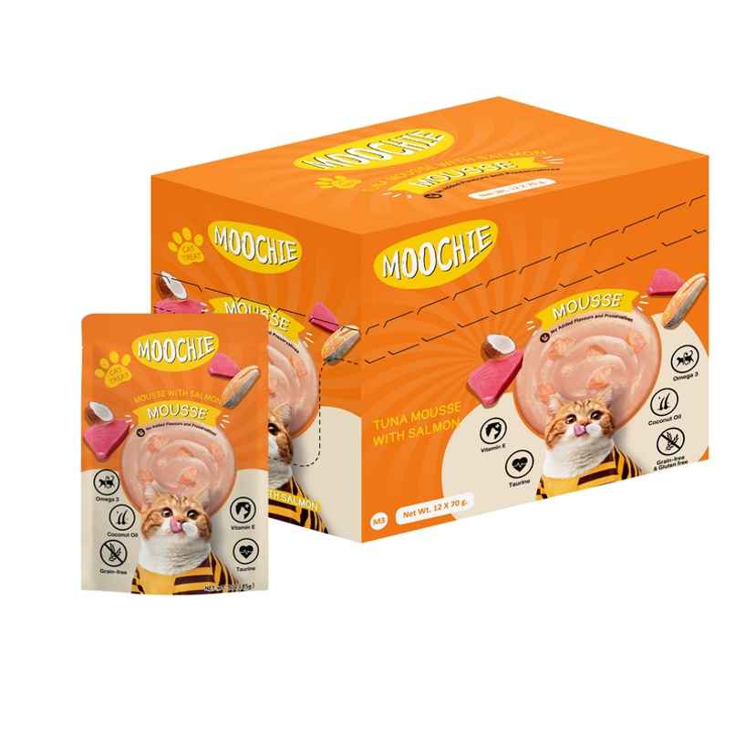 Moochie Cat Wet Food - Mousse With Salmon In Gravy | Grain-Free & No Preservative Moochie Cat Wet Food - Mousse With Salmon In Gravy | Grain-Free & No Preservative