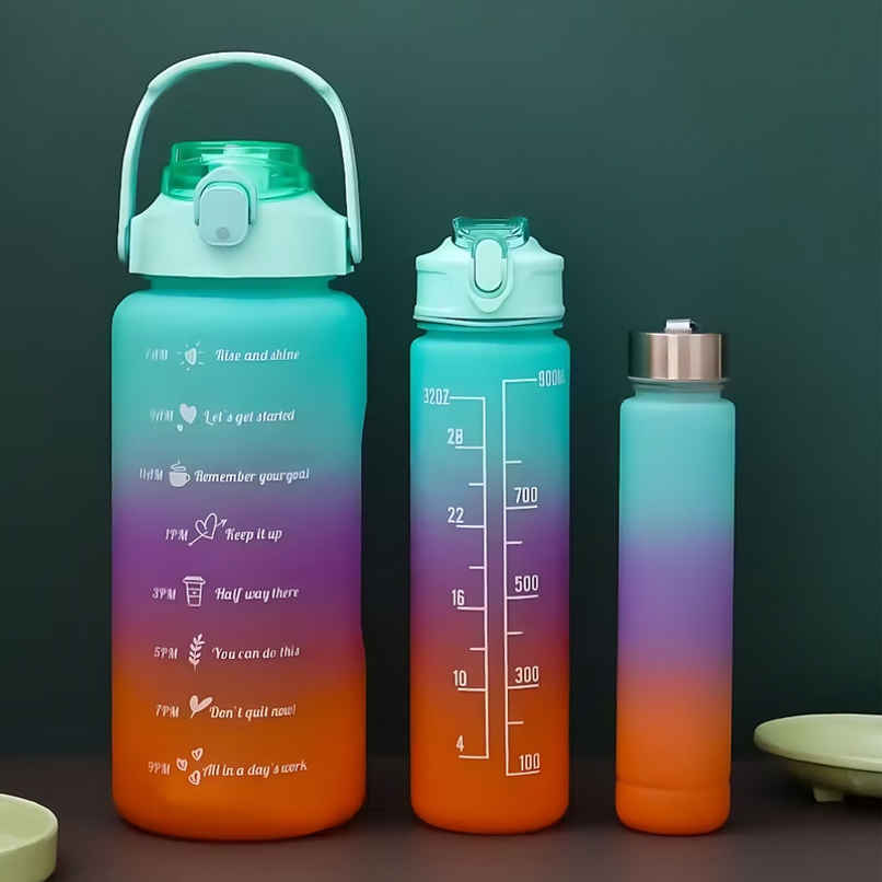 Fablue Plastic Motivational Time Mark Water Bottle | Multicolour