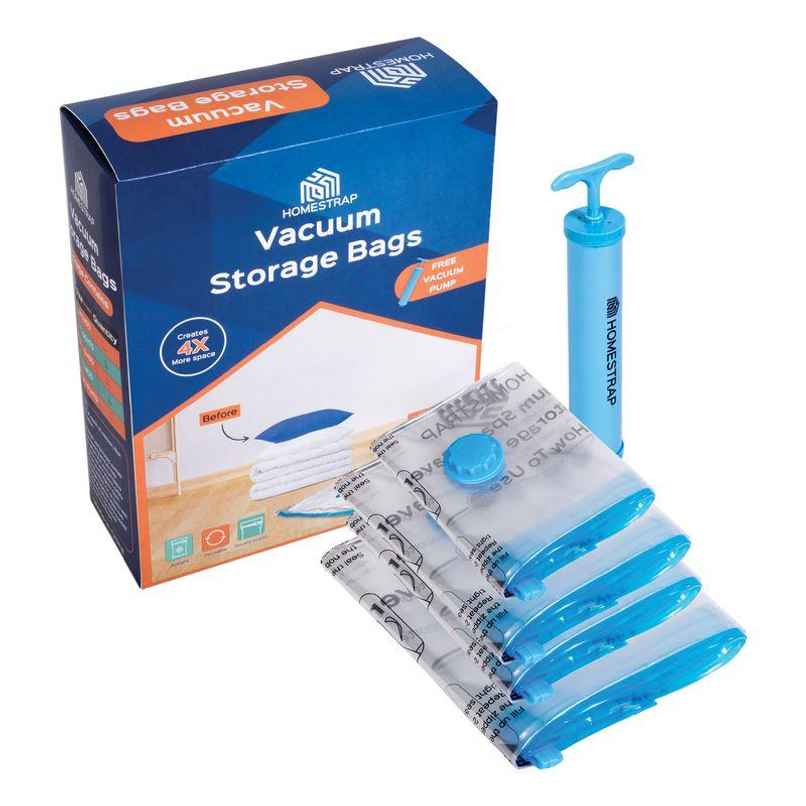HomeStrap Vacuum Storage Bag | 1 Small, 2 Medium & 1 Large With 1 Pump