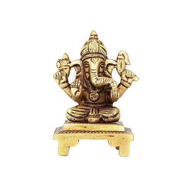Ganesh Ji Brass Idol Small On Chowki Unique Design | Devnidhi