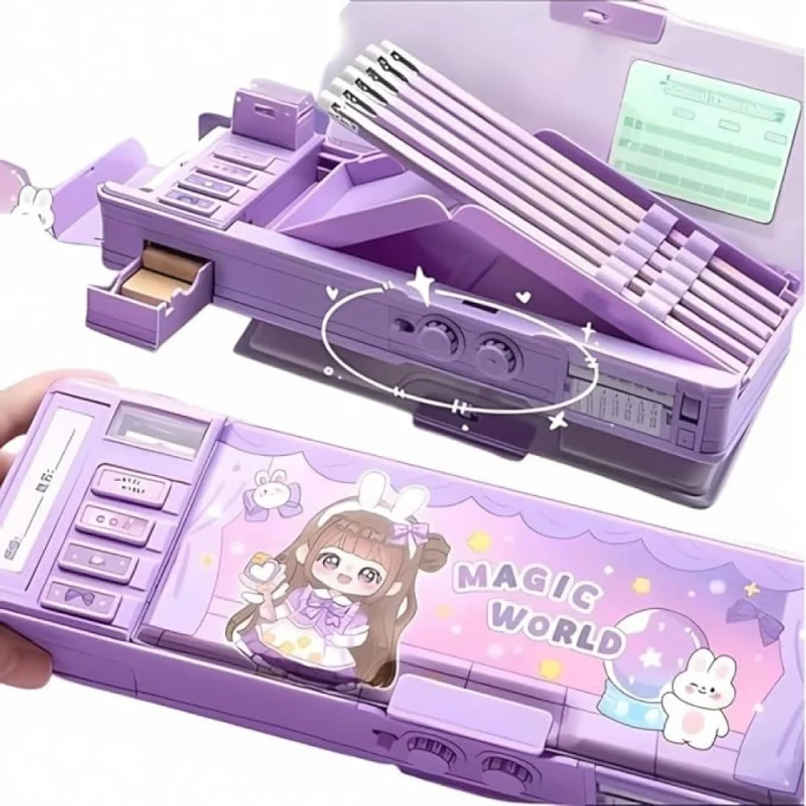 Fablue Magic World Pencil Box with Magnetic & Password Lock | Light Purple
