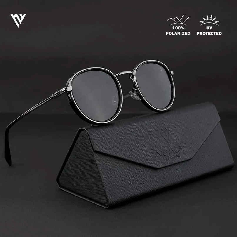 Voyage Captain Polarized Round Sunglasses for Men & Women | Black & Silver | PMG3982 Voyage Captain Polarized Round Sunglasses for Men & Women | Black & Silver | PMG3982